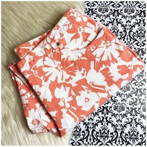 Vintage Hearts Of Palm : size 14 coral peach floral tropical summer capri pants